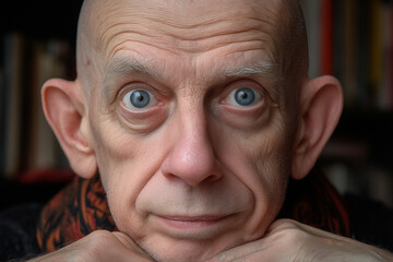 Intense Gaze: An intellectual elder with piercing eyes, his gaze brimming with wisdom, stares directly at the viewer, inviting introspection.