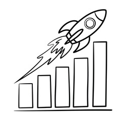 Rocket Launching Over Rising Bar Chart Representing Business Growth