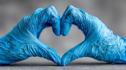 Hands in Blue Gloves Forming a Heart Shape Gesture