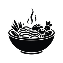 Steaming Bowl of Noodles with Vegetables and Tomatoes Illustration