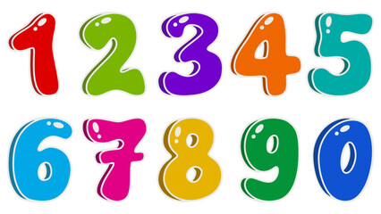 Colorful cartoon numbers for kids, birthday card template. Vector illustration