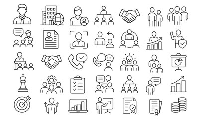 Corporate Business Line Editable Icons Set, modern thin line vector illustration of management, partnership, corporation, architecture, teamwork, organization, office, leadership, collaboration