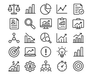 Analysis Line Editable Icons set, balance, charts, report, analytics, infographic, bar, pie, growth, accounting, finance, business, diagram, presentation, process, management
