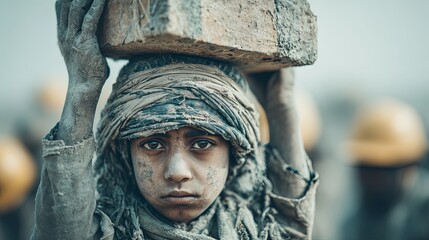 Woman with Mud-Covered Head Observed in Thoughtful Pose
