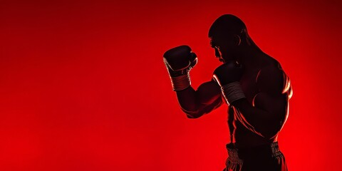 A powerful boxer in a dynamic stance, gloves gleaming under dramatic lighting, capturing the intensity and vibrancy of combat.