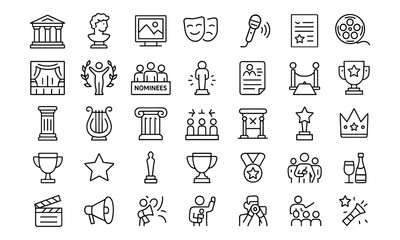 Culture Ceremony Editable Icons set, music, warrior, red carpet, ticket, theatre, literature, host, catering, cinema, stage, premiere, microphone, staff, award, winner, painting, art, design