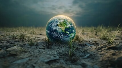 Earth day globe in field wallpaper background environment climate change awareness sustainability concept
