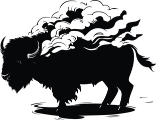 Powerful Bison Vector Silhouette Dramatic Cloud Style Artwork