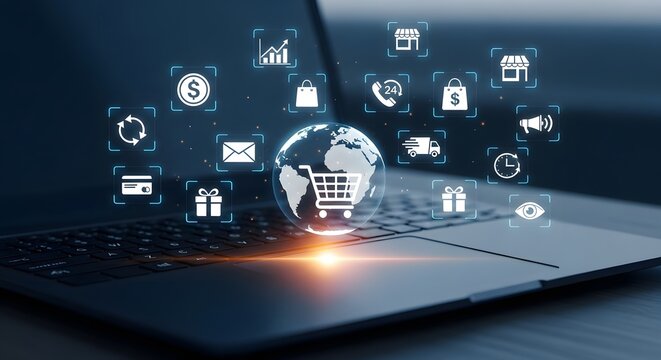 Global E-commerce: Seamless Online Shopping Experience on Laptop