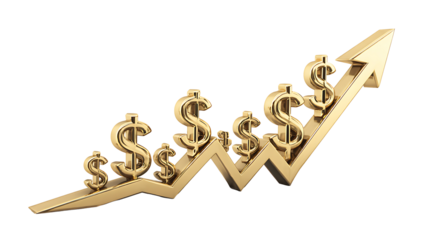 3D financial arrow graph pointing upwards with dollar signs