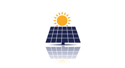 Flat Icon of Solar Panel with Sun and Reflection — Clean Renewable Energy Concept