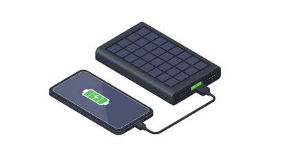Isometric Vector Illustration of Solar Panel Power Bank Charging Smartphone — Eco-Friendly Renewable Energy Concept