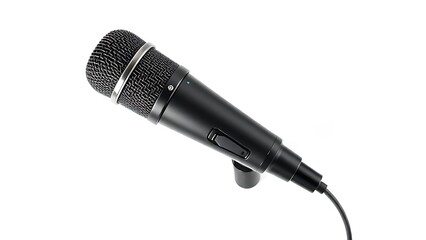 Dynamic microphone isolated on white background in a professional studio setup.