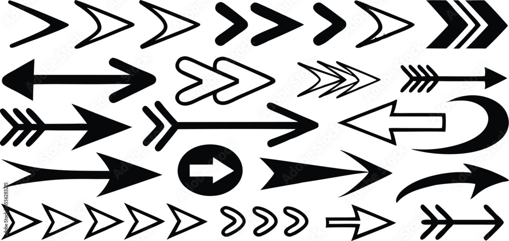 Poster collection of arrows in various styles pointing left right forward on background