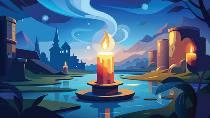 Illustration of a burning candle with a glowing flame, symbolizing light and holiday celebration
