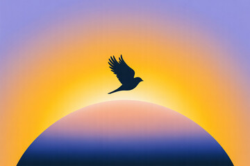 digital art composition featuring a black silhouette of a bird in flight against a vibrant gradient sky (1)