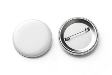 Round button badge mockup on white background, top view for branding, event or political campaign design