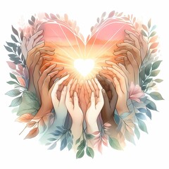 Hands Forming a Heart with Sunlight and Floral Accents