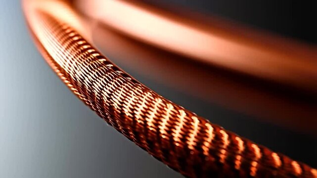 Close-up of a copper wire, exhibiting intricate striations