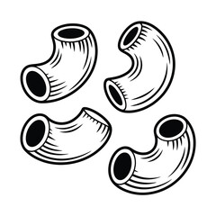 Elbow Macaroni Pasta Illustration in Black and White Style