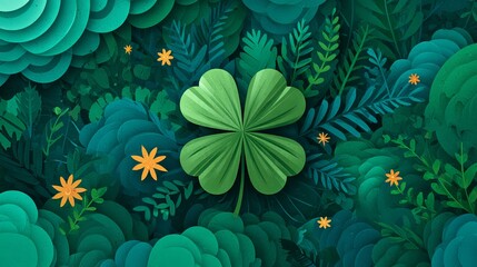 Lush Green Leaf Surrounded by Vibrant Flowers and Foliage