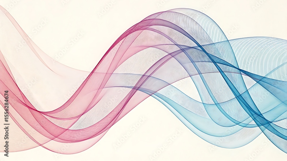 Poster abstract fluid lines: artistic wave background with smooth curves in pink and blue for design projec