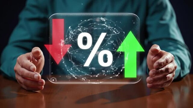Interest Rate Increase and Decrease Concept with Percentage Sign and Arrows