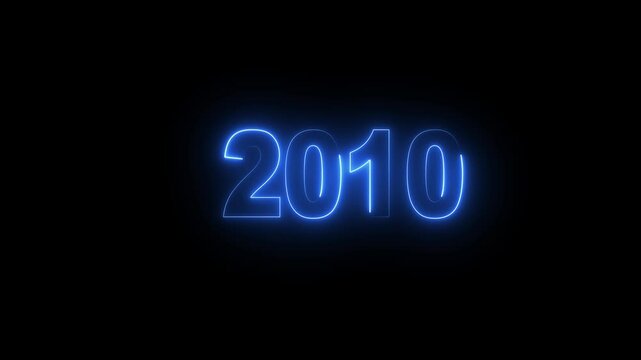 Glowing neon numeric text 2010 year countdown icon background 4k animation. cyan neon font alpha year. Neon year 2010 with alpha channel, Energy neon 2001 year.