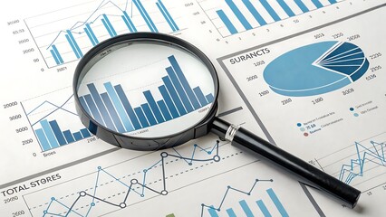 Analyzing financial data with a magnifying glass, examining growth, trends, and performance metrics for strategic decision making.