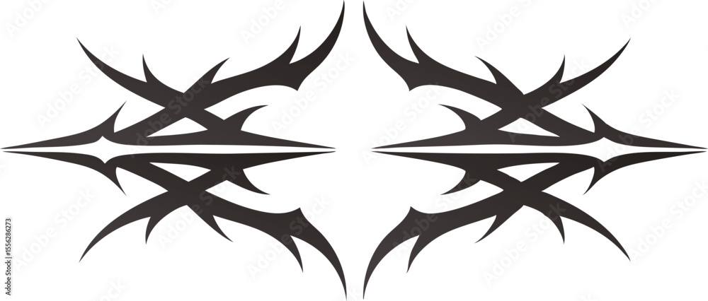 Poster symmetrical tribal design on background featuring sharp pointed shapes star-like arrangement