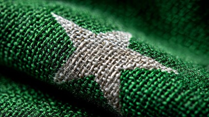 Close-Up of Green and White Fabric with Star Design