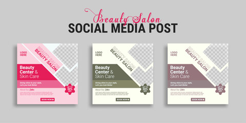 Beauty Center Salon Social media post Banner Square  Template Design