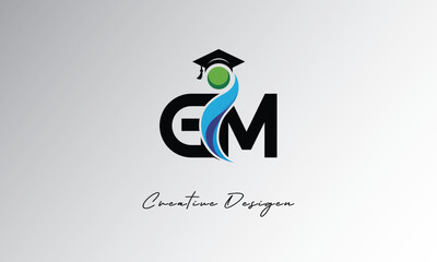 GM Creative Letter Logo with Graduation Cap and Abstract Human – Modern Education and Learning Symbol Design