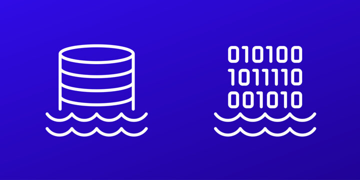 Data lake icons, storing raw data line design