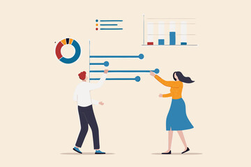 Control panel or slider for marketing campaign optimization, SEO or online service customization, application development concept, business people control slider bar interface to optimize system.
