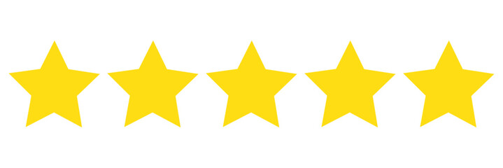 Five stars icon Vector. Five stars customer product rating review flat icon for apps and websites. Golden coloured five star rating icon vector illustration.