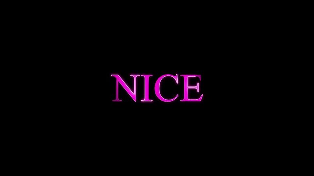 neon text NICE animation with pig color. Colorful 3D text 'NICE' with iridescent texture on a reflective surface on a black background.
