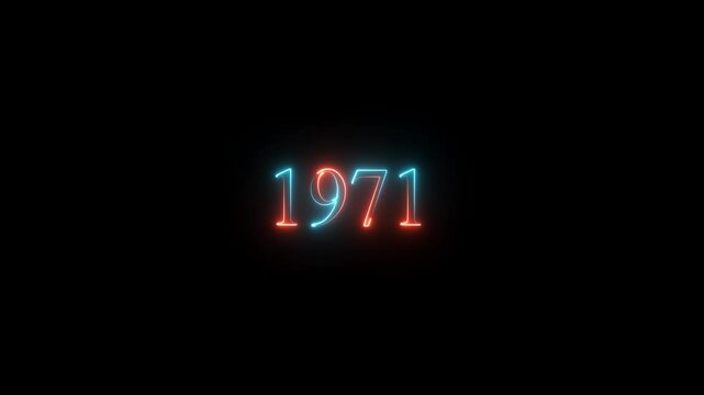 1971 neon line text. Abstract 1971 neon text animation ,For neon color Glowing neon number text background 4k video ,Glowing neon number text background 4k video animation important year.