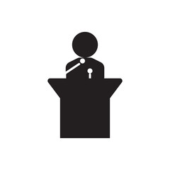 Formal speaker icon. Person at podium with microphone, perfect for press, debate, or keynotes.