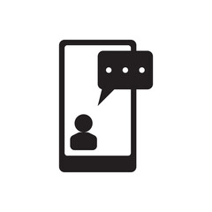 Phone chat interface icon. Smartphone with chat bubble, for mobile messaging, apps, or support.
