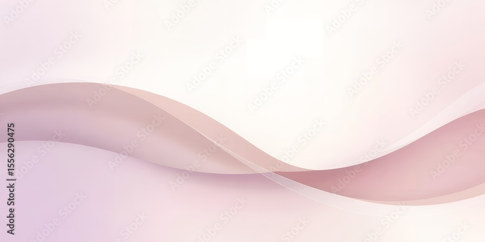 Poster an abstract soft pink and white background with a flowing ribbon like wave design element across it