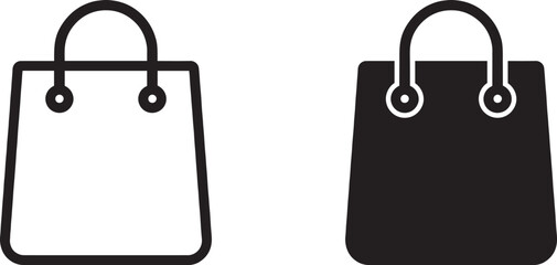 Shopping bag icon set in outline and flat style , Paper bag icon.  vector illustration . 