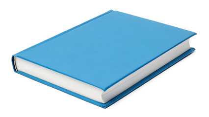 Book with a light blue cover lying flat on a white surface, perfect for study, education, and reading concepts.