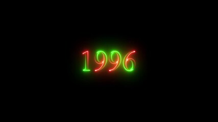 1996 neon line text. Abstract 1996 neon text animation ,For color neon glowing neon number text background, Glowing Neon Number 1996 Icon Animation | Retro Electric Style Year Animation.