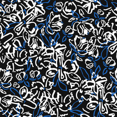 Seamless ink drawn floral pattern in abstract style. Modern flower texture with abstract shapes and textures. Vector modern background