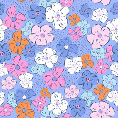 Seamless hand drawn floral pattern, small flowers texture. Vector botanical texture illustration