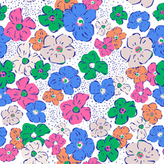 Seamless hand drawn floral pattern, small flowers texture. Vector botanical texture illustration.