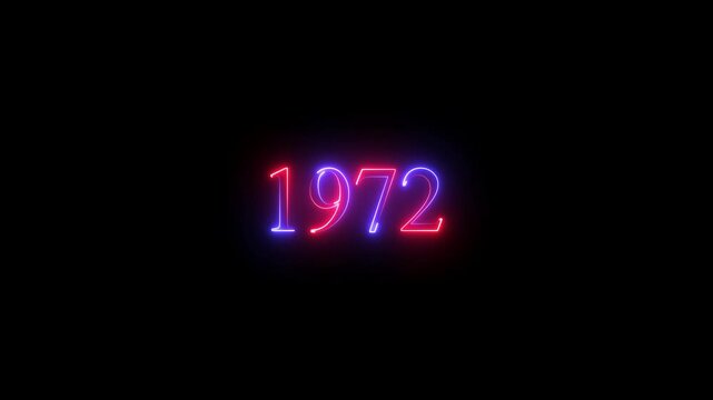1972 neon line text. Abstract 1972 neon text animation, Glowing neon number text background 4k video