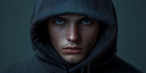 Mysterious Man in Hoodie Against White Background