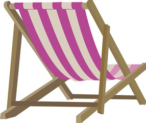 Beach chair flat vector illustration. Colorful striped wooden chair.